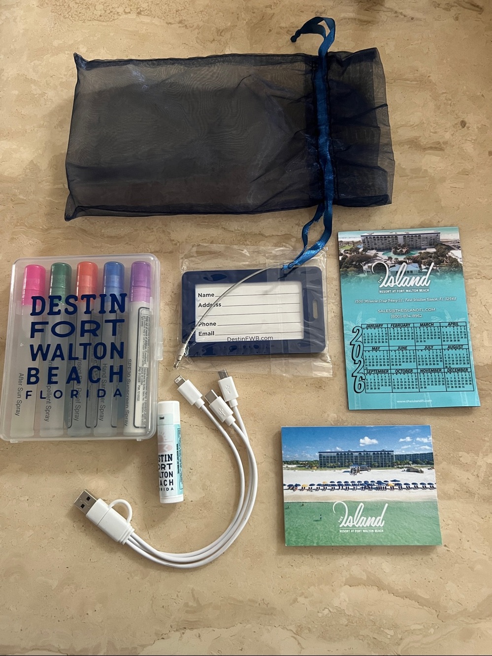 Travel Kit, 3-in-1 USB Charging Cable, Outdoor Essential Spray, Luggage Tag, etc